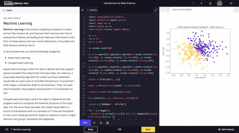 Codecademy Learner Screen