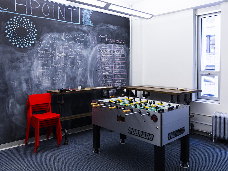 Foosball table inside Catchpoint's NYC office