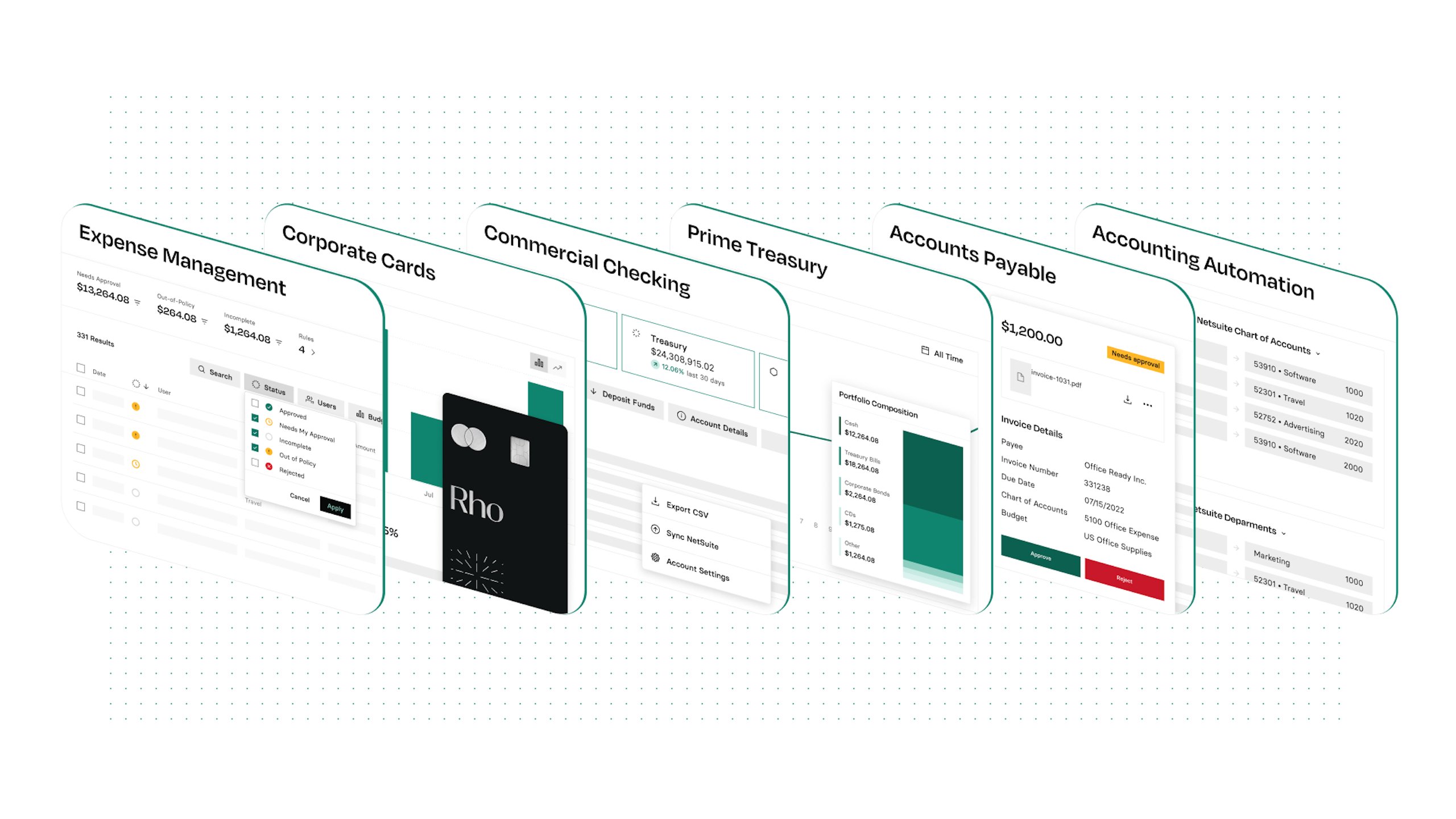 An illustration of Rho’s product suite. 