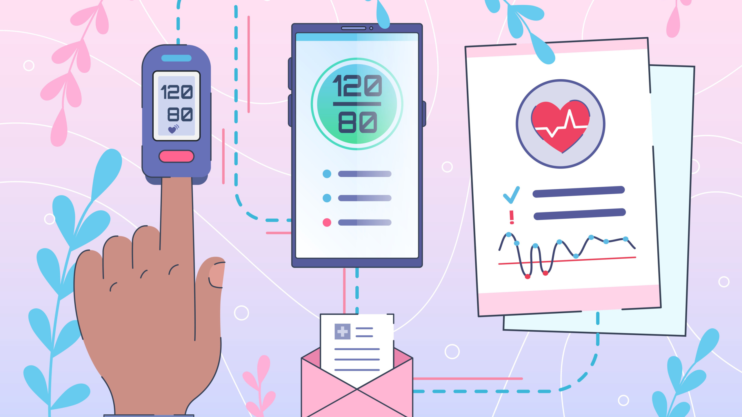 An illustration of different aspects of virtual healthcare. 