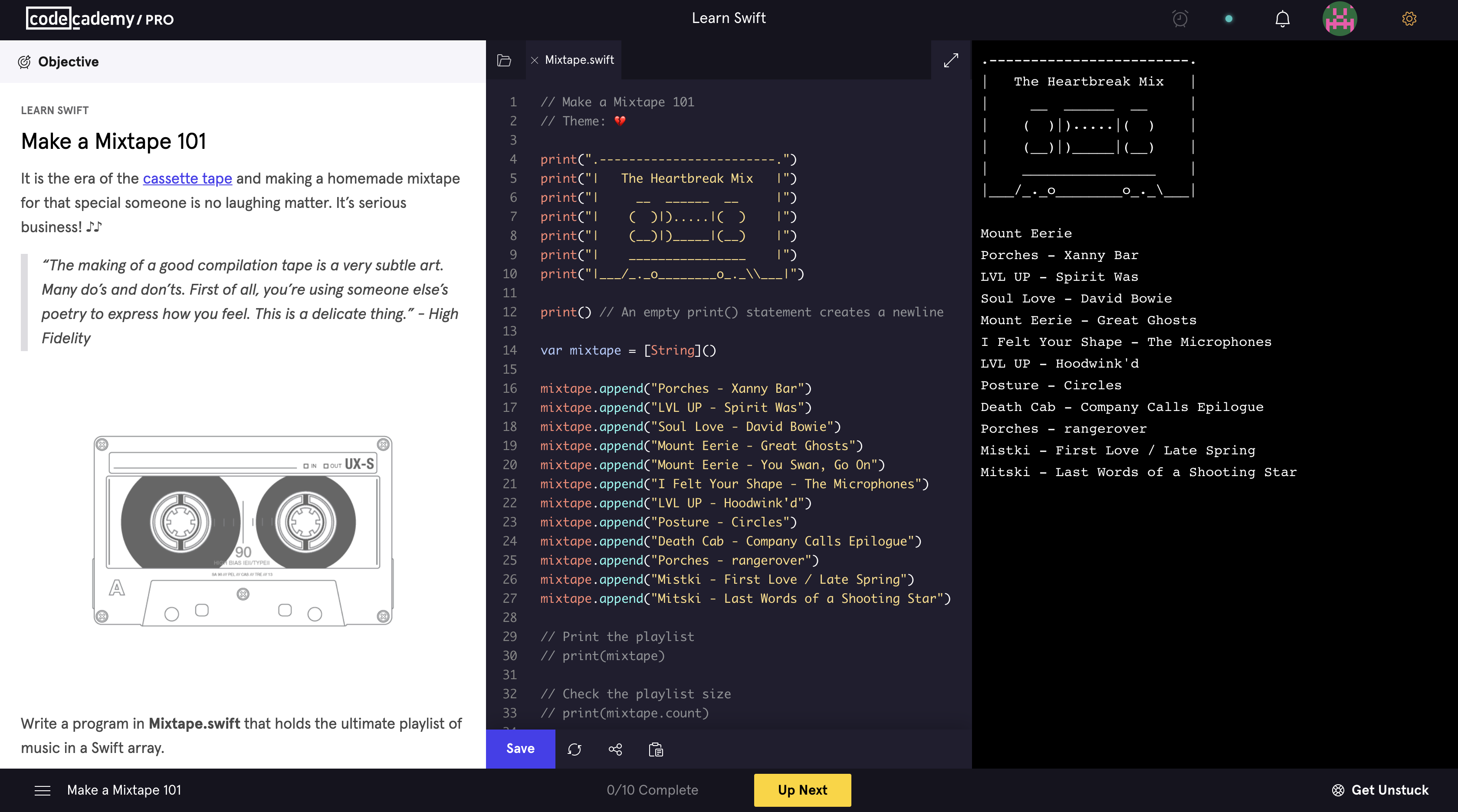 Swift Mixtape Codecademy